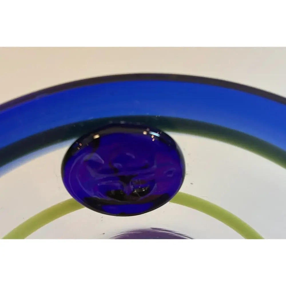Kosta Boda Royal Caribbean Cobalt Blue & Lime Green Swirl Glass Goblet Medallion